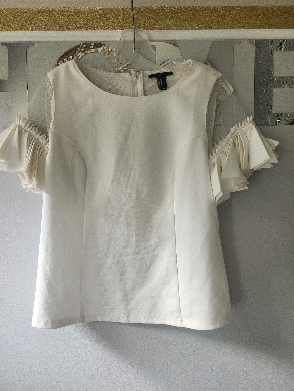 Forever 21 Cream Ruffle Sleeve Blouse